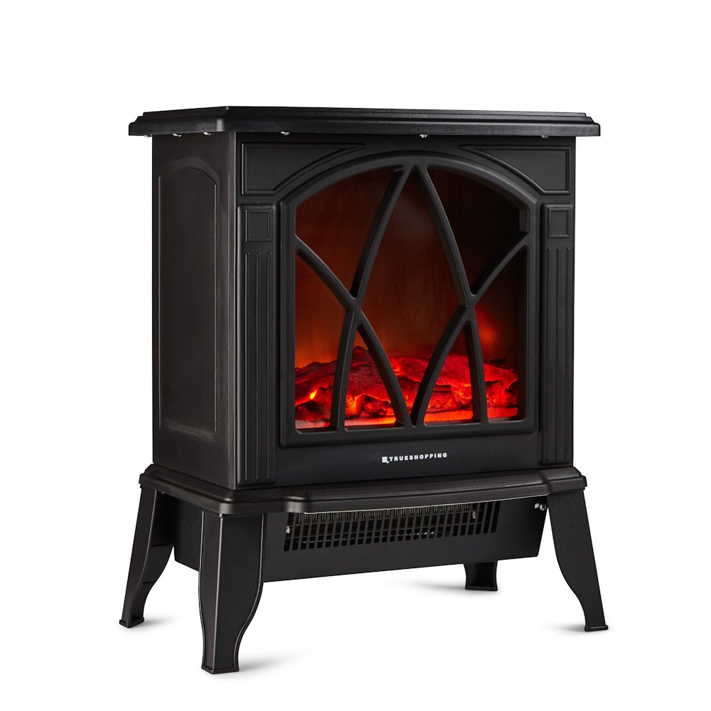 Image of Freestanding Electric Fireplace with Wood Burner Flame Effect - 2000W